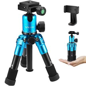 tabletop tripod, 20 inch portable desktop mini tripod for camera with 360 degree ball head, aluminum small travel tripod, compatible with dslr camera/video camcorder/cell phone/spotting scope (blue)