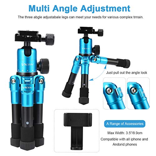 Tabletop Tripod, 20 inch Portable Desktop Mini Tripod for Camera with 360 Degree Ball Head, Aluminum Small Travel Tripod, Compatible with DSLR Camera/Video Camcorder/Cell Phone/Spotting Scope (Blue)