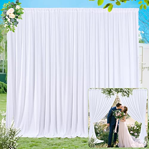 10ft x 10ft White Backdrop Curtains for Parties Wedding Curtain Backdrop for Baby Shower Gender Reveal Decoration Backdrop Drapes Wrinkle Free Chiffon Fabric Background 5ftx10ft, 2 Panels