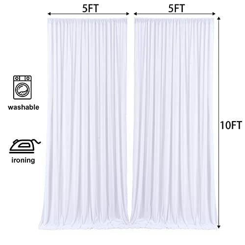 10ft x 10ft White Backdrop Curtains for Parties Wedding Curtain Backdrop for Baby Shower Gender Reveal Decoration Backdrop Drapes Wrinkle Free Chiffon Fabric Background 5ftx10ft, 2 Panels