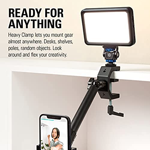Elgato Heavy Clamp – Professional Mount with Ball Head and 4X 1/4 inch Holes, Ultra Secure and Durable, Mount on Desks, Shelves, Poles, Perfect for Cameras, Lights, Flash, and More