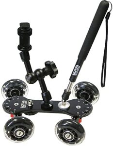 vidpro sk-22 professional skater dolly – rolling slider for dlsr cameras & camcorders ideal for low-level shooting & panning 25 lbs capacity smooth rubber wheels 7 mounting points & extendable handle