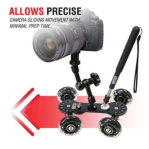 Vidpro SK-22 Professional Skater Dolly - Rolling Slider for DLSR Cameras & Camcorders Ideal for Low-Level Shooting & Panning 25 Lbs Capacity Smooth Rubber Wheels 7 Mounting Points & Extendable Handle