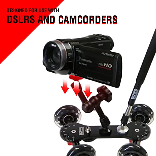 Vidpro SK-22 Professional Skater Dolly - Rolling Slider for DLSR Cameras & Camcorders Ideal for Low-Level Shooting & Panning 25 Lbs Capacity Smooth Rubber Wheels 7 Mounting Points & Extendable Handle