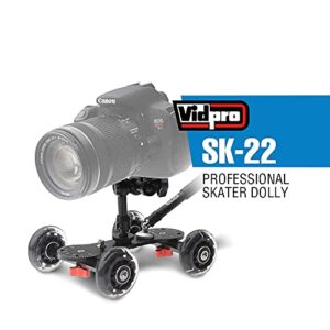 Vidpro SK-22 Professional Skater Dolly - Rolling Slider for DLSR Cameras & Camcorders Ideal for Low-Level Shooting & Panning 25 Lbs Capacity Smooth Rubber Wheels 7 Mounting Points & Extendable Handle