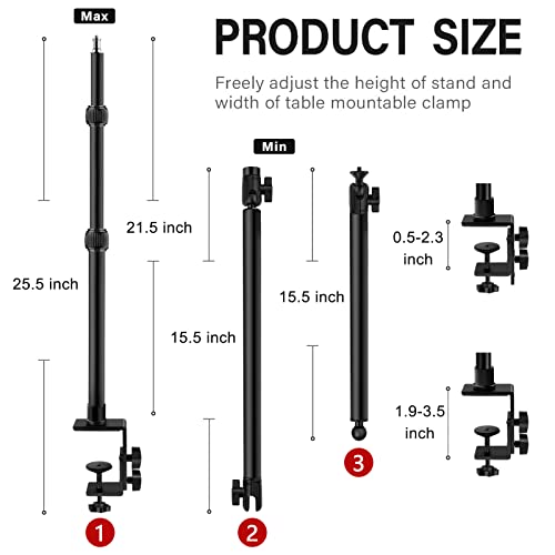 Obeamiu Camera Desk Mount Stand with 24.41'' Detachable Magic Arm, Mount Light Stand with 360° Ballhead, 16.7-40.1'' Tabletop Clamp Stand for DSLR Camera/Fill Lights/Selfies/Live Streaming/Webcam