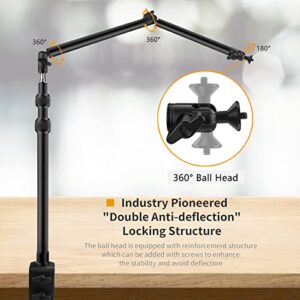 Obeamiu Camera Desk Mount Stand with 24.41'' Detachable Magic Arm, Mount Light Stand with 360° Ballhead, 16.7-40.1'' Tabletop Clamp Stand for DSLR Camera/Fill Lights/Selfies/Live Streaming/Webcam