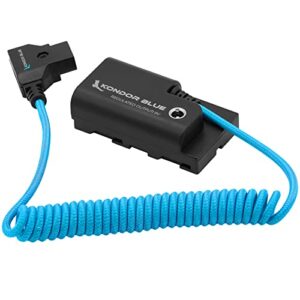 kondor blue braided coiled d-tap to dummy battery npf cable compatible with sony l-series smallhd monitors led lights and more.