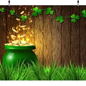 BELECO 7x5ft Fabric St. Patrick's Day Backdrop Pot of Gold Coins Wooden Wall Green Lucky Irish Shamrock Backdrops for Photography Holiday Party Supplies Banner Newborn Baby Kids Photo Background Props