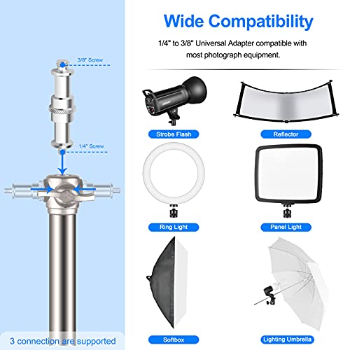 EMART 9.2ft/2.8m Stainless Steel Light Stand, Spring Cushioned Heavy Duty Tripod Stand with 1/4" to 3/8" Universal Adapter for Studio Softbox, Monolight, Umbrella, Reflector, Strobe Light, Photography