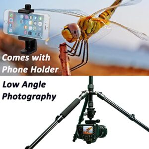 Alwayside Camera Tripod with Phone Holder and Bag, Aluminum Travel Tripod for Camera, DSLR Camema Tripod, Compact Professional Camera Tripod Monopod with 360 Panorama Ball Head, 1/4 QR Plate