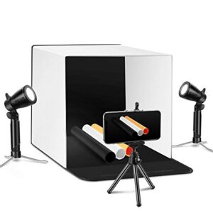 photo studio light box, mini led shooting tent kit 16x16x16” 6000k 8w portable table top lighting shooting tent kit foldable cube with 2×20 led lights 3 color backdrops