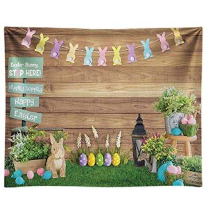 funnytree 10x8ft durable fabric spring happy easter photography backdrop no wrinkles rustic wooden wall background bunny rabbit eggs grass floral baby kids portrait party decor banner photo booth