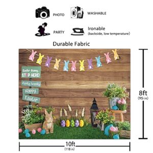 Funnytree 10x8ft Durable Fabric Spring Happy Easter Photography Backdrop No Wrinkles Rustic Wooden Wall Background Bunny Rabbit Eggs Grass Floral Baby Kids Portrait Party Decor Banner Photo Booth