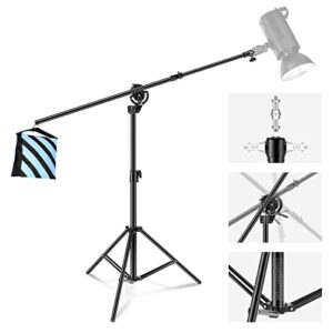 neewer 2-in-1 photography light stand, aluminum alloy 9.7ft heavy duty tripod stand with 3.8ft boom arm and empty sandbag for video light, strobe, reflector, softbox for studio photo video shooting