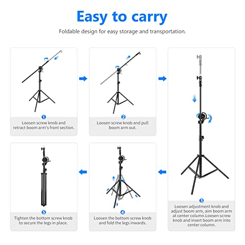 Neewer 2-in-1 Photography Light Stand, Aluminum Alloy 9.7ft Heavy Duty Tripod Stand with 3.8ft Boom Arm and Empty Sandbag for Video Light, Strobe, Reflector, Softbox for Studio Photo Video Shooting