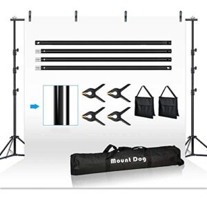 mountdog background stand 8.5x10ft, backdrop support system kit photo video studio adjustable heavy duty background support with sandbag & carry bag