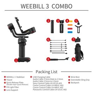 ZHIYUN Weebill 3 Combo - 3-Axis Professional Video Stabilizer Camera Gimbal Stabilizer for DSLR and Mirrorless Camera, Compatible with Sony Canon Nikon Panasonic, L-Shape Body, Built-in Light & Mic