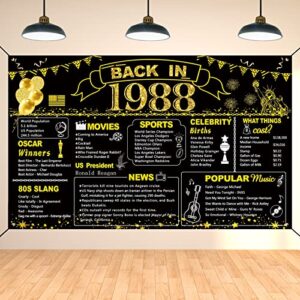 darunaxy 35th birthday black gold party decoration, back in 1988 banner 35 year old birthday party poster supplies vintage 1988 backdrop photography background for men & women 35th class reunion decor