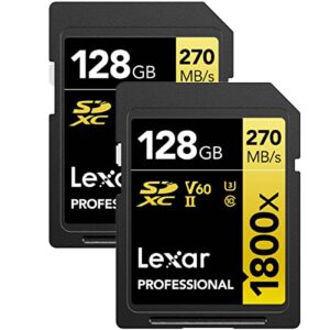 lexar gold series professional 1800x 128gb uhs-ii u3 sdxc memory card, 2-pack