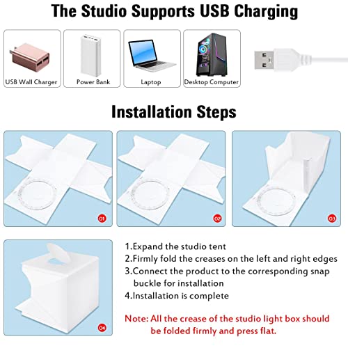 Photo Studio Light Box,Photo Shooting Tent kit,Portable Folding Home Photography Light Tent kit with White/Warm/Soft Lighting + 6 Color Backgrounds for Jewellery,Accessories,Toys and Small Items