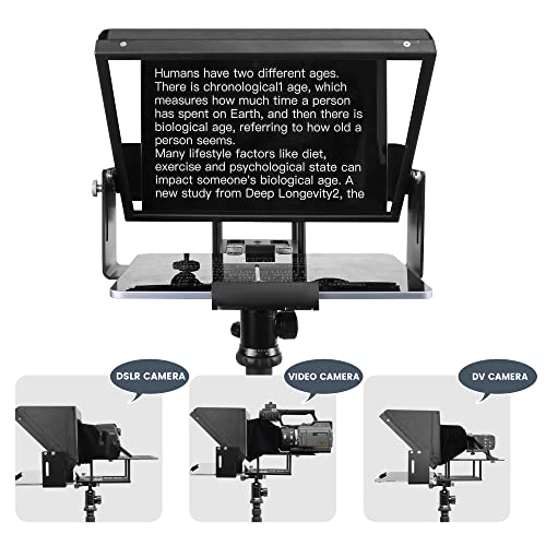 ILOKNZI Aluminum Teleprompter 12.1in with Free APP Control, Bluetooth Remote Control & Carry Case, Portable Without Assembly, Compatible with iPad/Android Tablet, Phone, DSLR Camera (Free Stand Base)