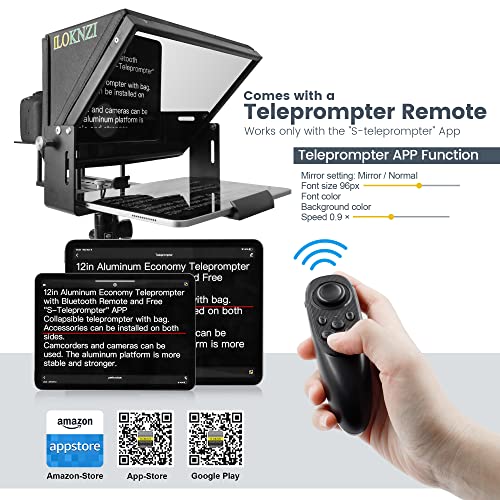 ILOKNZI Aluminum Teleprompter 12.1in with Free APP Control, Bluetooth Remote Control & Carry Case, Portable Without Assembly, Compatible with iPad/Android Tablet, Phone, DSLR Camera (Free Stand Base)