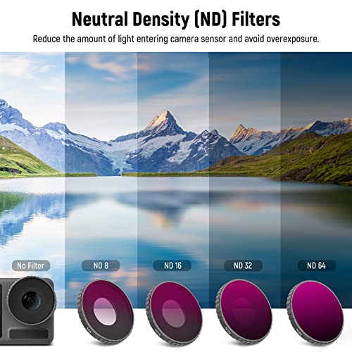 NEEWER 5PCS ND Filter Kit Compatible with DJI Osmo Action 3, CPL ND8 ND16 ND32 ND64 Neutral Density Filter HD Optical Glass Multi Layer Coated Aluminum Alloy Frame for Action Camera Accessories