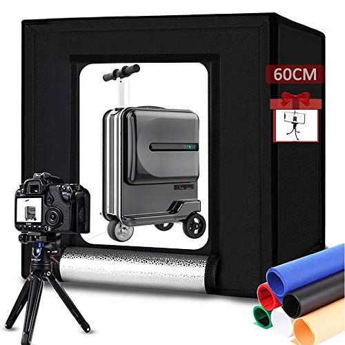 DUCLUS Portable Photo Studio Box 24x24in/60cm, Adjusatable Light Box with 120pcs SMD LED Beads, Photo Shooting Tent with White Light Warm Light and 6 Color Background