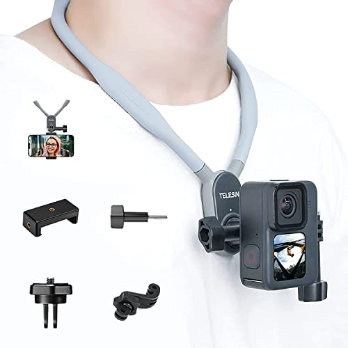 Magnetic POV Selfie Neck Holder Mount with Phone Clip Vertical Mount Kit, Centered Angle Adjustable Shoulder Chest View Support for GoPro Max Hero Insta360 DJI Action 3 iPhone Android