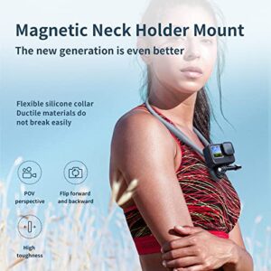 Magnetic POV Selfie Neck Holder Mount with Phone Clip Vertical Mount Kit, Centered Angle Adjustable Shoulder Chest View Support for GoPro Max Hero Insta360 DJI Action 3 iPhone Android