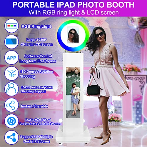 DIOSTA Portable 11" Ipad Photo Booth Machine,Ipad Stand Selfie photobooth Machine with Software,LCD Screen,RGB Ring Light,Remote Control,Flight Case,Metal Shell,for Parties,Christmas,Rental Business