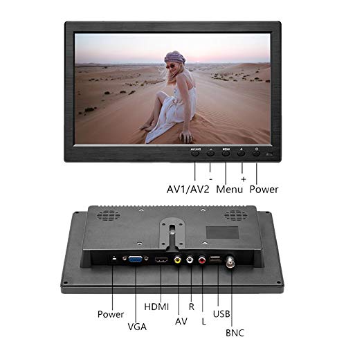 EKAT LCD Security CCTV Monitor, 10.1 Inch HDMI Camera Monitor HD 1024X600 with BNC, AVI, VGA, HDMI Input Cable,Compatible with PC CCTV Security Camera Car DVR
