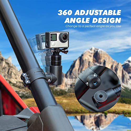 kemimoto UTV ATV Camera Mount Multi-Adjustable Compatible with GoPro Polaris for 1.75"-2" Roll Bar Roll Cage 360° Rotaion Aluminum Action Camera Holder for Hero 10 9 8 7 SJ DJL Insta360 Boat Truck