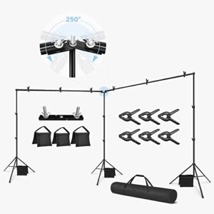 julius studio 20 feet max crossbar, 250° rotatable angle, double wide telescopic backdrop stands, background support system with 6 spring clamps and 3 counter weight sand bags, jsag794