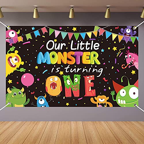 1st Birthday Monster Party Decoration Photography Backdrop Boys Girls Toddler First Birthday Cake Table Decor Banner Supplies for Baby Shower Decorations Photo Booth Props