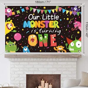 1st Birthday Monster Party Decoration Photography Backdrop Boys Girls Toddler First Birthday Cake Table Decor Banner Supplies for Baby Shower Decorations Photo Booth Props