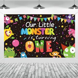 1st Birthday Monster Party Decoration Photography Backdrop Boys Girls Toddler First Birthday Cake Table Decor Banner Supplies for Baby Shower Decorations Photo Booth Props