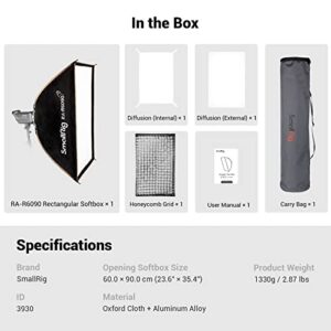 SMALLRIG Rectangular Softbox with Quick Release Pressing Design, 60 x 90cm (23.6" x 35.4") Bowens Mount Softbox with Beam Grid & Diffusers for Studio Lighting, RA-R6090 - 3930