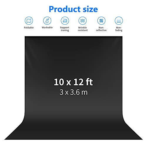 NEEWER 10 x 12FT / 3 x 3.6M PRO Photo Studio Premium Polyester Collapsible Backdrop Background for Photography, Video and Television (Backdrop ONLY) - Black