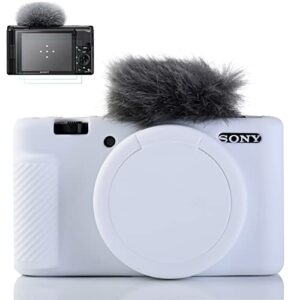 yisau camera case for sony zv-1, sony zv1 camera case digital camera anti-scratch slim fit soft dslr camera sleeve with zv1 screen protector (white)