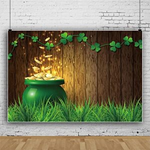 Baocicco 10x8ft Vinyl St.Patrick's Day Backdrop Pot of Gold Photography Background Lucky Irish Shamrock Wooden Texture Wall Grass Field Children Baby Adults Portraits Photo Studio