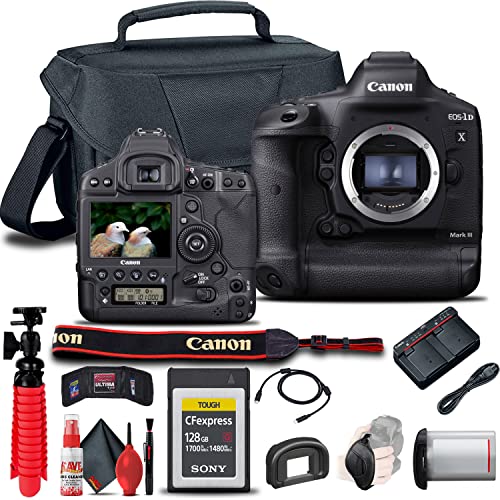 Canon EOS-1D X Mark III DSLR Camera (Body Only) (3829C002) + 128GB CFexpress Card + Case + Flex Tripod + Hand Strap + Memory Wallet + Cleaning Kit (Renewed)