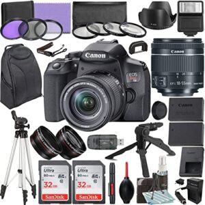 camera bundle for canon eos rebel t8i dslr camera with ef-s 18-55mm f/4-5.6 is stm lens and accessories kit (64gb, hand grip tripod, flash, and more) (renewed)