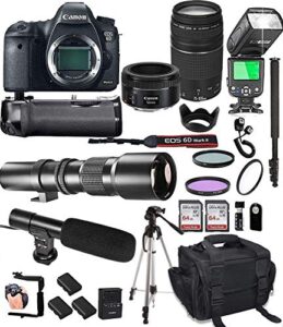 canon eos 6d mark ii with 50mm f/1.8 stm prime + tamron 70-300mm f/4-5.6 di ld + 500mm telephoto + 128gb memory + pro battery bundle + power grip + ttl speed light + pro filters,(25pc bundle)