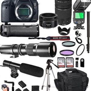 Canon EOS 6D Mark II with 50mm f/1.8 STM Prime + Tamron 70-300mm f/4-5.6 Di LD + 500mm Telephoto + 128GB Memory + Pro Battery Bundle + Power Grip + TTL Speed Light + Pro Filters,(25pc Bundle)