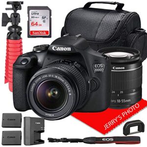 canon eos 2000d (rebel t7) dslr camera w/canon ef-s 18-55mm f/3.5-5.6 iii zoom lens + case + 64gb sd card + spare battery (14pc bundle)