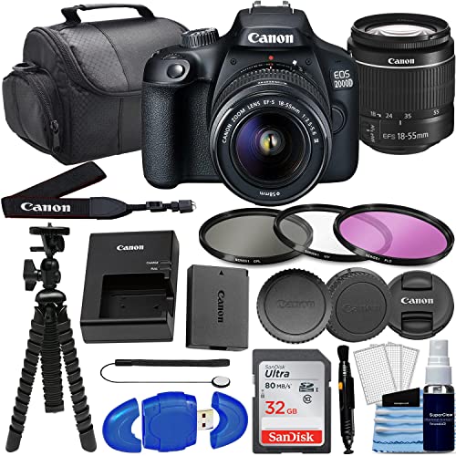 Camera EOS 2000D DSLR W/ 18-55mm Zoom Lens Bundle with 32GB Memory, 3PC Filter Kit, Case, Flex Tripod, Photo Kit (27 Pieces)