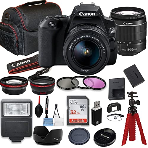 250D (Rebel SL3) DSLR Camera Bundle with EF-S 18-55mm f/3-5.6 Lens + SanDisk 32GB Memory Cards + Photography Kit