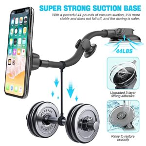 Car Phone Holder Mount with Suction Cup for Windshield/Dashboard/Air Vent, One Hand Operation Anti-Shake Magnetic Cell Phone Holder with Spacer, Gooseneck Long Arm Sturdy Phone Mount for All Phones